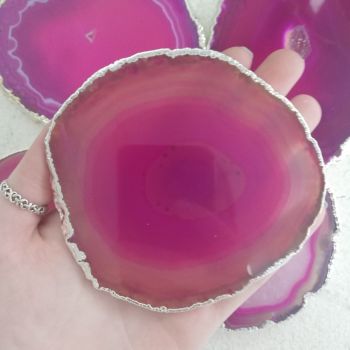 Agate Slice - Pink - Silver Plated