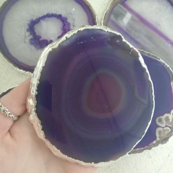 Agate Slice - Purple - Silver Plated