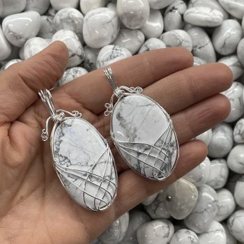 Wire Wrapped Cabochon Pendant - Howlite