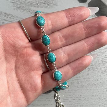 Howlite Turquoise St.Silver Chain Bracelet